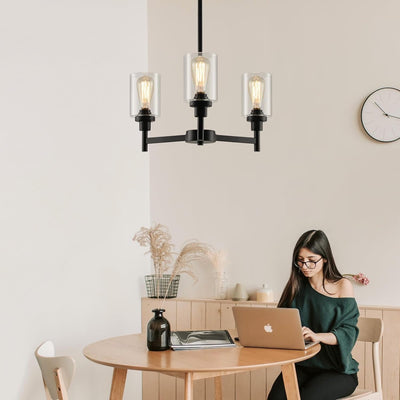 3 Lights Black Chandeliers for Dining Room Light Fixture over Table, Entryway Chandelier for Foyer, Hallway Light Fixtures with Glass Shade for Dinning Room Kitchen Island Foyer Hallway-0