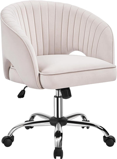 Cute Desk Chair Velvet Chair Vanity Chair with Wheels Home Office Chair Upholstered Modern Swivel Chair with Tufted Barrel Back for Study, Vanity, Bedroom Cream-0