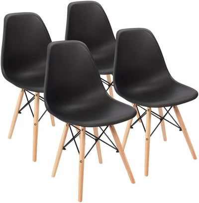 Pre Assembled Modern Style Dining Chair Mid Century Modern DSW Chair, Shell Lounge Plastic Chair for Kitchen, Dining,Bedroom, Living Room Side Chairs Set of 4 (Black)-0